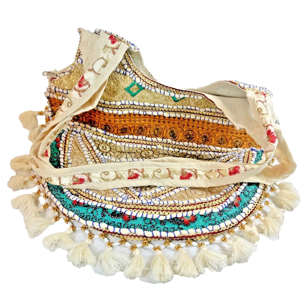 NWOT Pakistani Embroidered Tassel Bag Beaded Boho Hippy Ethnic Handbag Purse
